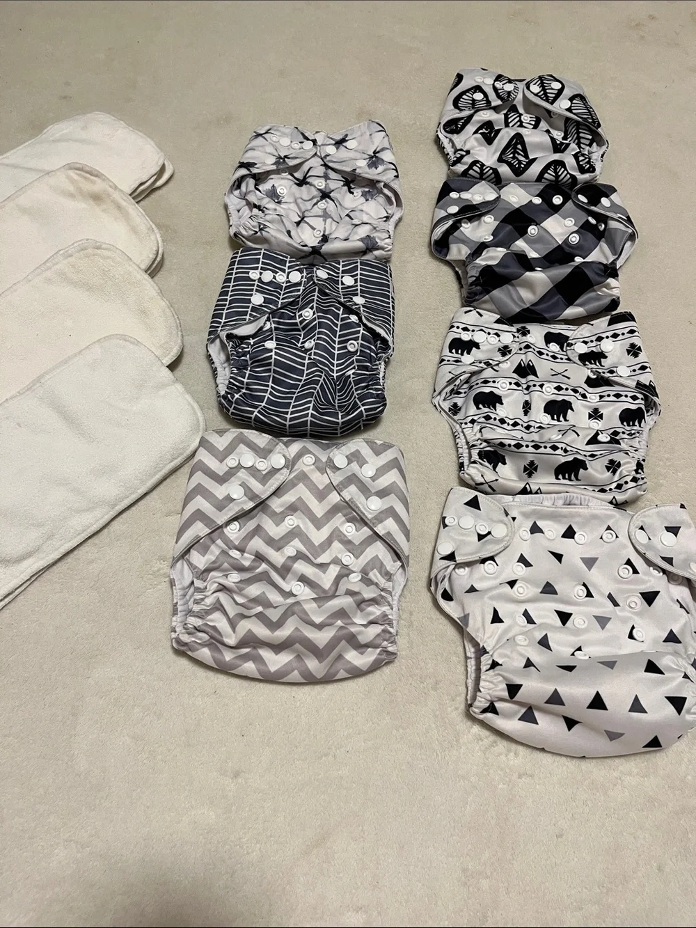 Nora’s Nursery | Adjustable Black & White Patterned Cloth Diaper Lot